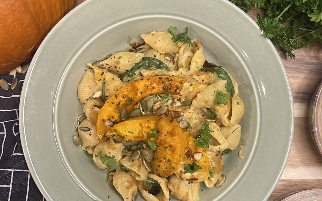 Paahdettu kurpitsa & hummus -uunipasta